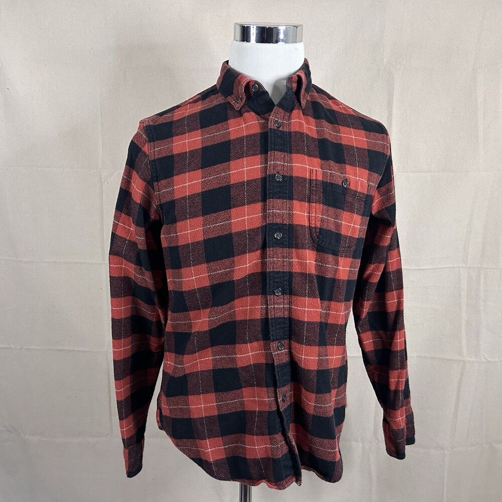 J‎ Crew Medium Buffalo Plaid Flannel Shirt w/ Elbow Patches Red Black Cotton